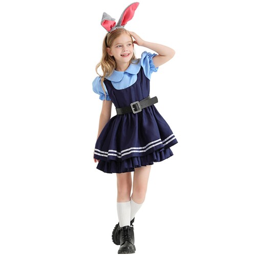 (JOMA-E Shop) ハロウィン コスプレ 可愛い ウサギ警察 子供用 女の子 ポリス コスプレ衣装 5点セット アニメ 動物 変身 なりきり 演出服 イベント クリスマス 誕生日 忘年会 学園祭 文化祭