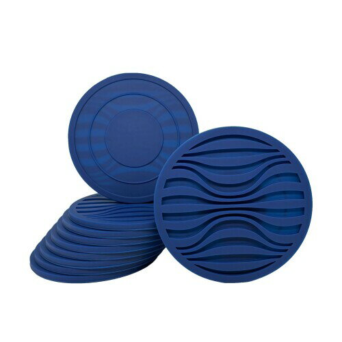 烏の樹 コースターシリコン おしゃれ 10個セットくっつかない 水滴を受け止める 耐熱 滑り止め 円形10cm (紺色)