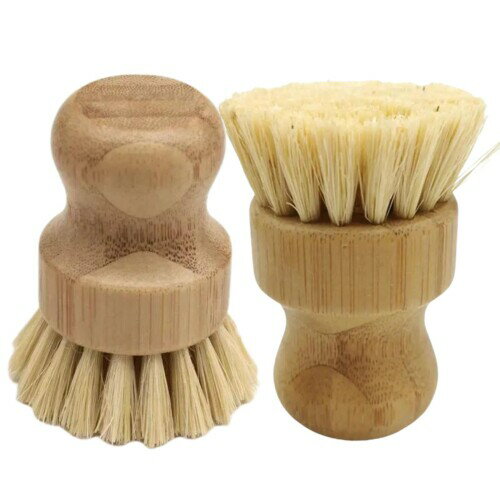 geneX キッチン たわし ブラシ フライパン 鍋 テフロン加工対応 天然素材由来 ブラシ2個セット キッチンブラシ サイザルブラシ