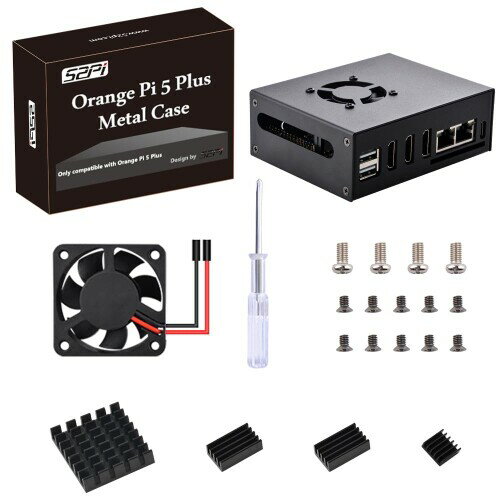 GeeekPi Orange Pi 5 Plus メタルケース 40mm ファン付き Orange Pi 5 Plus 冷却ファン 4 個のアルミニウムヒートシンク付き Orange Pi 5 Plus 4GB/8GB/16GB 用