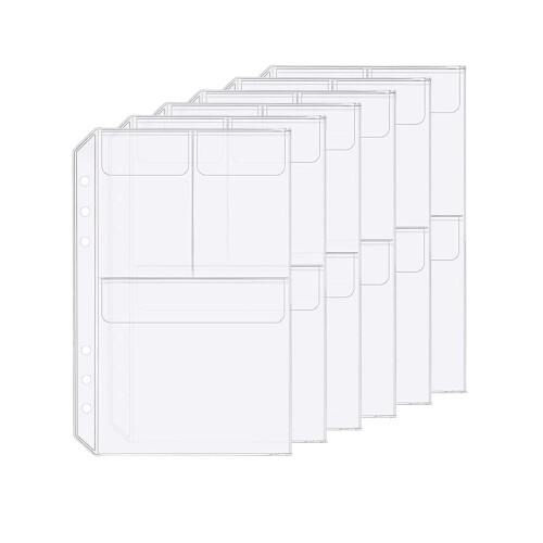 6枚セットA5 6穴ルーズリーフクリップ3ポケットプラスチックルーズリーフクリップ防水6穴レシートクリ..