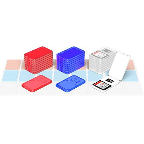 24個セット SD & Micro SD カード収納ケース SD/Micro SD カードクリアケース 赤白青の三色 24 枚 SDカード & 24 枚 Micro SDカード 収納可能 整理ラベルシール付き