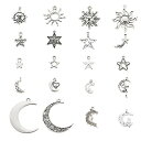 約100個入り 20種類 アンティークシルバー 合金ペンダント 太陽 月 星 チベット風 金属チャーム アクセサリーパーツ ジュエリー用 DIY ハンドメイド ...