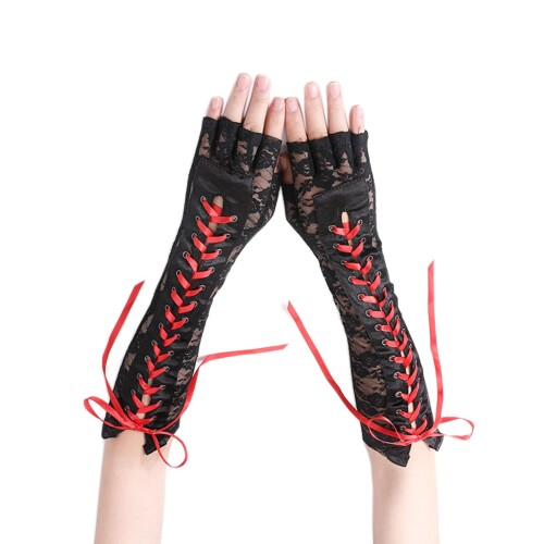 (ビグッド) ハロウィーン ロンググローブ グローブ コスプレ ウェディング 手袋 ストレッチ 仮装 小物 レース レッド