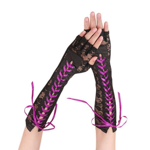 (ビグッド) ハロウィーン ロンググローブ グローブ コスプレ ウェディング 手袋 ストレッチ 仮装 小物 レース パープル