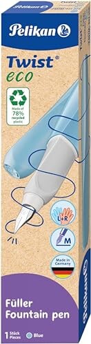 Pelikan ツイストエコ万年筆 ステンレススチール ペン先 M 線幅 インクカートリッジ ブルー