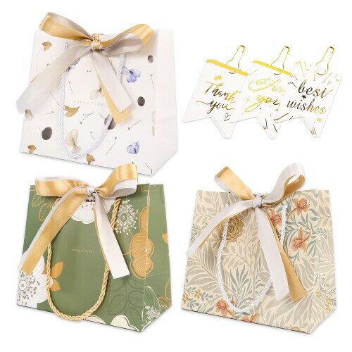 ラッピング 袋 プレゼント 手提げ袋 紙袋 ギフト プレゼント用 手提げバッグ 包装袋 らっひんぐ袋 小 リボン 花柄 可愛い 誕生日 結婚式 バレンタイン 母の日 父の日 (セットC,S)