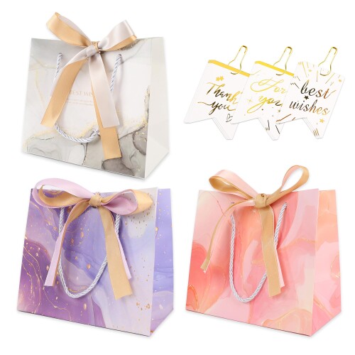 ラッピング 袋 プレゼント 手提げ袋 紙袋 ギフト プレゼント用 手提げバッグ 包装袋 らっひんぐ袋 小 リボン 花柄 可愛い 誕生日 結婚式 バレンタイン 母の日 父の日 (セットD,S)