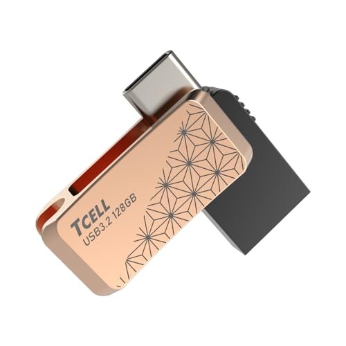 TCELL 芸妓のロマン 128GB Type-C/ USB3.2 Gen1-A/両コネクタ搭載 OTG USBメモリー (浅葉文金) 亜鉛合金 対応 usbメモリー iPhone/iPad/iPod/Win/Mac/iPad Air/mini/Android