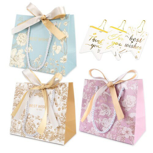 ラッピング 袋 プレゼント 手提げ袋 紙袋 ギフト プレゼント用 手提げバッグ 包装袋 らっひんぐ袋 小 リボン 花柄 可愛い 誕生日 結婚式 バレンタイン 母の日 父の日 (セットB,M)