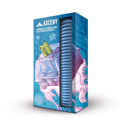 ASCENY コイル状&ダブルスリーブ メカニカルキーボードケーブル Type-C メカニカルキーボード用(ブルー)