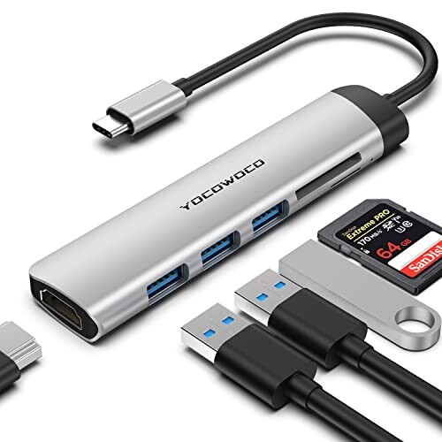 USB-C nu YOCOWOCO 6-in-1 USB nu Type-C 3*USB3.0|[g 5Gbps f[^] Type C hbLOXe[V SDJ[h[_[TFJ[hXbg  4K HDMIo USB C ϊA_v^ Xnu Macb