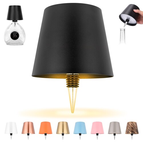 Yranワイヤレスボトルランプ、2024年新型ポータブル金属シェードLEDワイヤレスボトルランプ、3段階調光、充電式タッチコントロール、ボトルストッパー付き、すべてのボトルに対応 (ブ