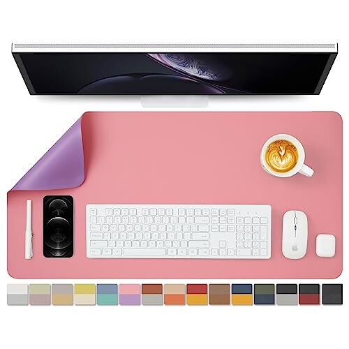 両面PUデスクマット、大型マウスパッド、デスクプロテクター、防水キーボードマット、オフィス/家庭/ゲーム/装飾に適した(ピンク+紫の、80cm*40cm)