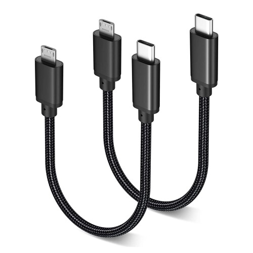 Type C Micro USB P[u 0.3m 2{ZbgPopolier (USB C to micro) OTGP[u 2.4Ao ^CvC }CN ^CvB [dP[u USB2.0 f[^] AndroidX}z ȂǂɑΉ (ubN)