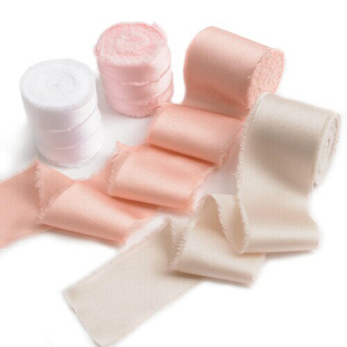 URROMA サテンリボン, 4個 ミックスカラー シルク サテン シフォン ほつれ生地 リボン 結婚式招待状 ブ..