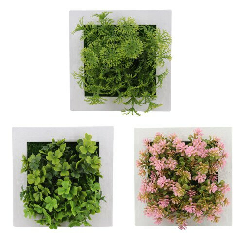 ideamall フェイクグリーン 壁掛け インテリア 観葉植物 フェイク 造花 15cm×15cm 3個セット (グリーン)