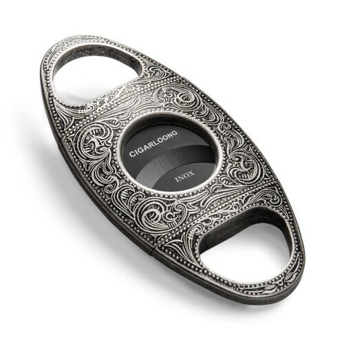 CIGARLOONGシガーカッターステンレススチールブロンズ刻印ダブルカットブレードシガーギロチン (シルバ..