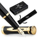 Wordsworth Black Fountain Pen Set, 18K Glided Medium Nib, Includes 24 Pack Ink Cartridges, Ink Refill Converter Gift Pouch, Gold Finish, Calligraphy, (Black Gold), Perfect for Men Women