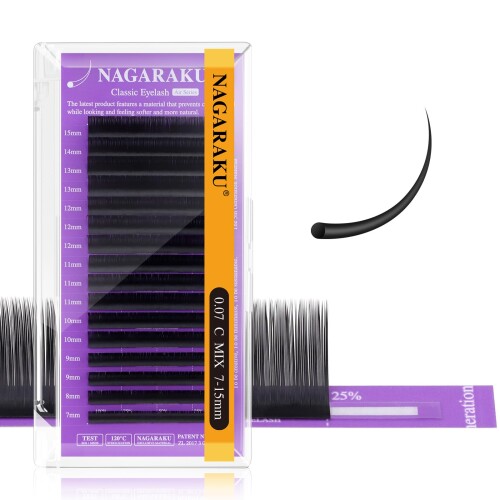 NAGARAKU まつげエクステンション シングルラッシュ 5代目の素材 0.07mm Cカール 長さ7-15mmミックス もっと軽いアップグレードされたエアシリーズのマツエク 16列 ブラック