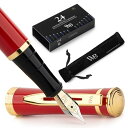 Wordsworth Black Fountain Pen Set, 18K Glided Medium Nib, Includes 24 Pack Ink Cartridges, Ink Refill Converter Gift Pouch, Gold Finish, Calligraphy, (Crimson Red), Perfect for Men Women