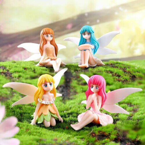 4個 花の妖精 フィギュア かわいい 仙女 花の妖精 ミニチュア 動物 樹脂 置物 風景 庭の装飾 面白い エルフ 装飾彫刻像 フィギュア 飾り物 小さな 彫像...