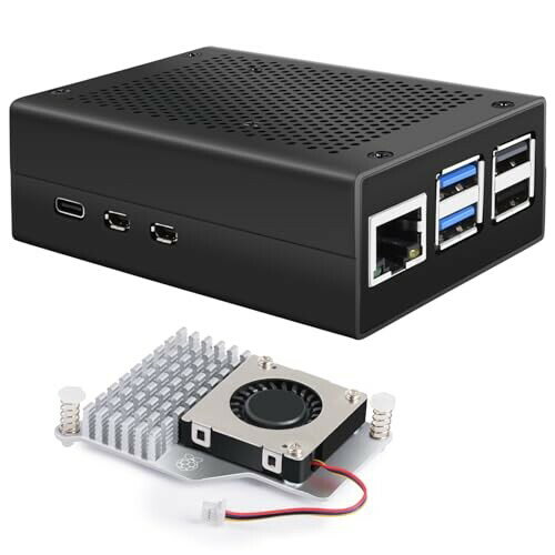 Smraza Raspberry Pi 5用 ケース 公式 Raspberry Pi 5 アクティブクーラー付き メタルケース アルミニウム合金ケース PWM ファンとヒートシンク付き Raspberry Pi5 4GB/8GB (ラズベリーパイ5) 対応 (ラズパ