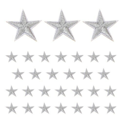 刺繍ワッペン アイロンパッチ 五つ星 シルバー アップリケ 衣類 装飾 DIY 修理 星型 ハンドメイド 30枚セット NYANDELMO ND-0195-R04-SV