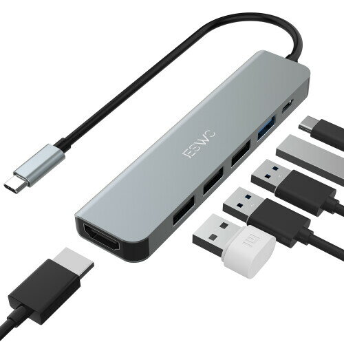 USB C nu A_v^ 6-in-1 JESWO USB nu Type-C^CvC nu }`|[g Thunderbolt 3Ή MacBook Pro/AirAipad ProAChrome BookADellAHuawei MatebookASurface GoȂUSB C foCXΉ