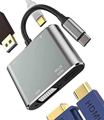 USB C nu hbLOXe[V(4in1)Hdmi+USB3.0+Type-C+VGA Hubc}[d}EXL[{[hJA_v^ イ[d^Cvc HdmiϊA_v^Thunderbolt|[gOTGP[uRl