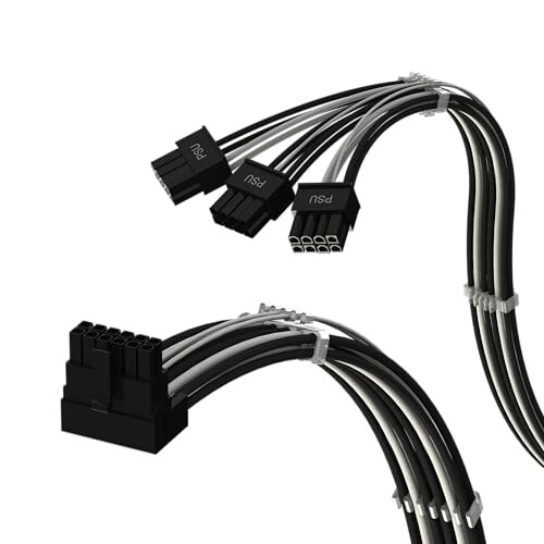 LINKUP - AVA レフトアングル PCIE 5.0 16ピン（12+4ピン）to 3x8ピン | 16AWG スリーブ付き | RTX40 & RTX30 FE と互換性あり | Asus PSU 専用設計 | 70cm