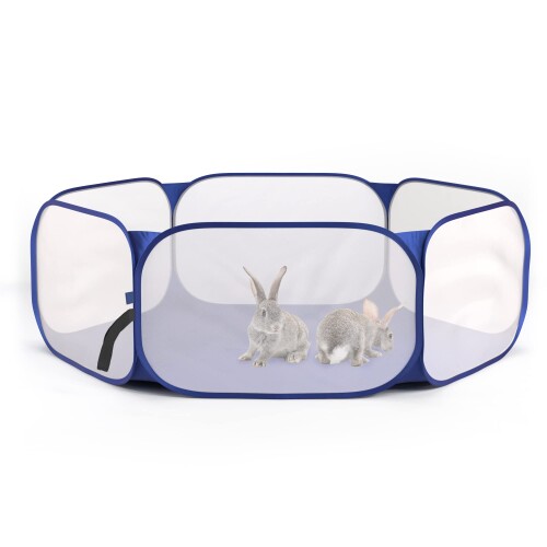 Petpost Small Animal Play Pen - Chinchillas, Gerbils, Rabbits, Guinea Pigs and Hedghog Transparent Cage - Open Top Pet Holder - Large 43in. Wide x 15in. Tall