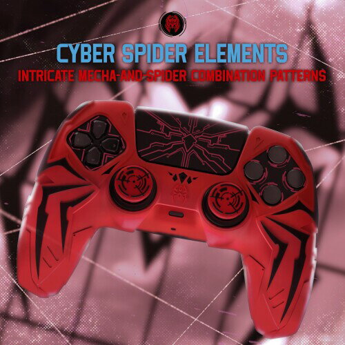 PlayVital ps5コントローラー対応用シリコン保護カバー、サイバースパイダーデザイン、サムグリップキャップ2個やステッカー6枚付属、グリップ付き滑り止め、耐衝撃、充電ドック対応-