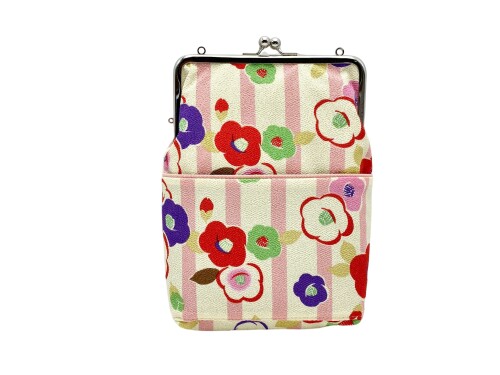 (B-andyu) (ビアンデュ) 御朱印帳ケース 御朱印帳バッグ 日本製 京都 ちりめんち 和雑貨 (花ストライプ..