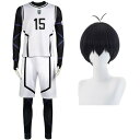 (NOKIJP) ブルーロック コスプレ 潔 世一 コスプレ衣装 ウィッグ付き 潔世一 サッカー ユニフォーム トレーニングウェア いさぎ よいち 伍号棟 二次選考 背番15番 ブルーロックランク15(潔