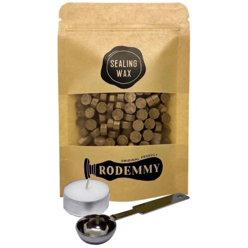 （RODEMMY） シーリングワックス 小粒タイプ 200粒入り スプーン ＆ ロウソク セット (ブロンズ)