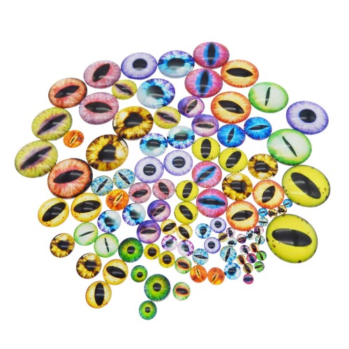 Julie Wang 100個 ミックススタイル ドラゴンアイ フラットバック ガラス カボションドーム 大人用 クラフト メイキング ネックレス ペンダント ジュエリー DIY (ミックスサイズ2)