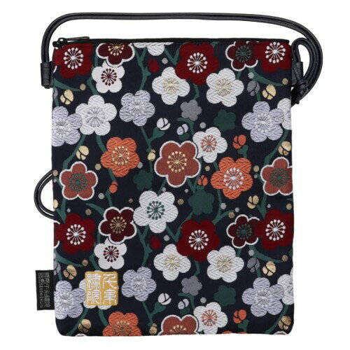 (千糸繍院) 西陣織 金襴 ポシェット／サコッシュ／御朱印帳ショルダーバッグ（裏地付き） 藍梅爛漫 (L..