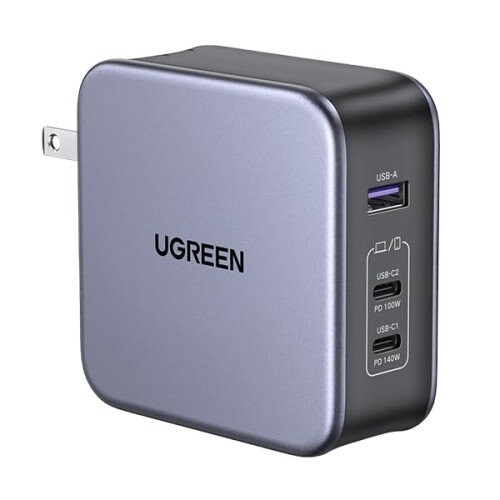 UGREEN Nexode 充電器 単ポート140W ノートPC二台急速充電可 業界初PD3.1+QC5.0対応 2個USB-Cポート+1個USB-Aポート 折りたたみ式プラグ Macbook/iPad/iPhone/Galaxy/Android スマートフォン ノートPC各種 その