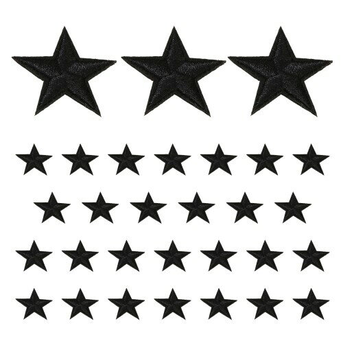 刺繍ワッペン アイロンパッチ 五つ星 ブラック アップリケ 衣類 装飾 DIY 修理 星型 ハンドメイド 30枚セット NYANDELMO ND-0195-R04-BK