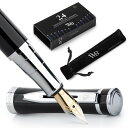 Wordsworth & Black 万年筆セット、極細ペン先、24パックインクカートリッジ、インクリフィルコンバーター&ギフトポーチ付き、クローム仕上げ、カリ...