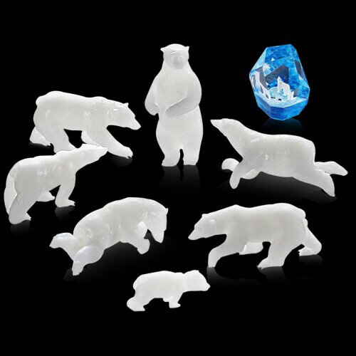 FineInno 3D 立体 海洋生物 北極熊 7セット 動物 海 クラゲ シリコンモールド素材 レジン封入用 UV レジン型 DIY デコ素材 材料 極小 (北極熊)