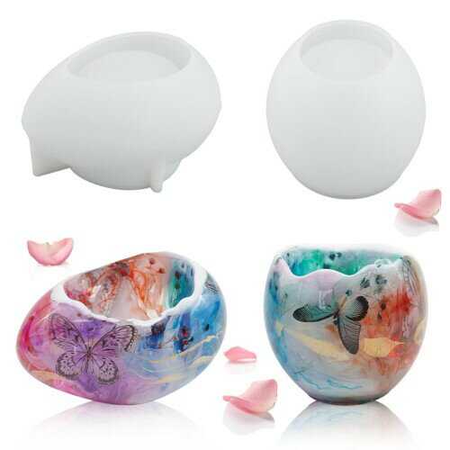 卵形の燭台 シリコンモールド 2個セット 丸 レジン型 装飾品 卵 キャンドルホール ソフトモールド キャンドル おしゃれ 蝋燭 シリコン型 ハンドメイド エポキシ樹脂 プレゼント 手作り