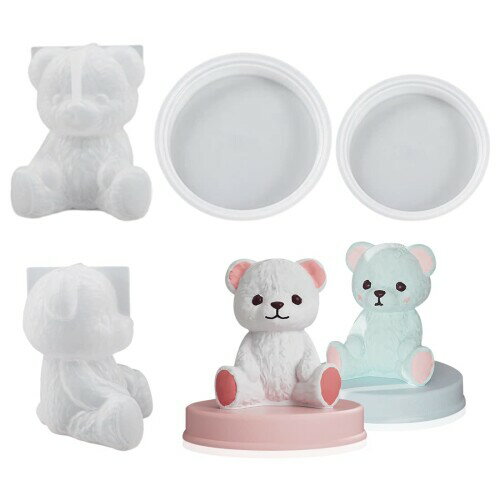Voyyphixa シリコンモールド テディベア 可愛い 熊 クマ ベア 丸形ベース付き 3D立体 表情豊かなクマたち DIY 手作り uvレンジ エポキシ樹脂 粘土 石膏 置物 装飾品 プレゼント (クマ2個+ベー