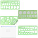 Aisetmoon 4枚セット 定規 テンプレート 円定規 四角 楕円 三角 多形 製図定規セット多機能 計量製図用品 描画ツール 絵描き道具 一般総合定規 学...