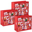 クリスマス ラッピング 袋 紙袋 3枚セット 手提げ マチ広 手提げ袋 ギフトバッグ 引き出物袋 おしゃれ 大 小 (レッド, Mx3)