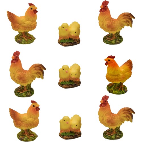 9個 農場 フィギュア 鶏 置物 ミニチュア鶏ひよこ家族ミニ 農場 鶏 フィギュア ひよこ リアルなプラスチック風景 庭の装飾 面白い エルフ 装飾彫刻像 雄鶏...