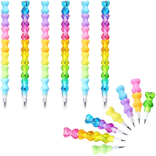 Doyime 積み重ね 鉛筆 (6本セット) スタッカブル鉛筆 積み木鉛筆 面白いえんぴつ 小学生えんぴつ 可愛い文房具 削らない ポータブル 取り外し可能 多...