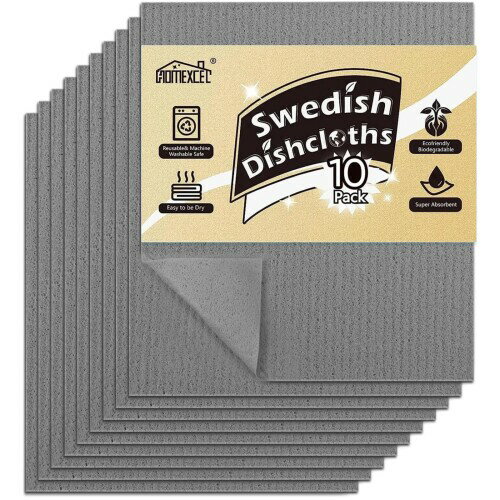 HOMEXCEL セルロースシート 10枚 キッチン台拭き スポンジ 油汚れ 強力吸水速乾 キズつけない 約17.78×15.24cm (グレー)