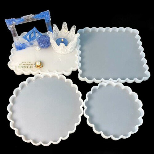 DIYBravo トレイ コースター シリコンモールド UVレジン 4つセット 型 置き皿 コースターモールド 波型..